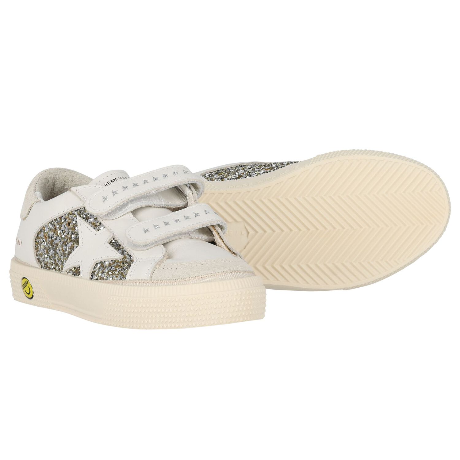 Girls Silver & Ivory Embellished Velcro Trainers, 1, hi-res