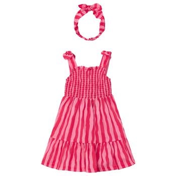 Girls Pink Striped Smocked Dress Set