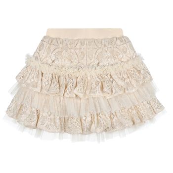 Girls Beige Lace Sequin Tiered Olivia Skirt