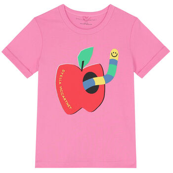 تيشيرت بشعار التفاحة باللون الوردي للبنات 