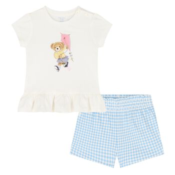 Baby Girls Ivory & Blue Gingham Shorts Set
