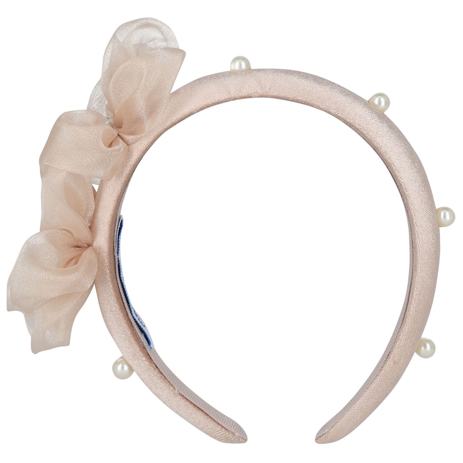 Girls Pink Pearl Velvet Headband, 4, hi-res