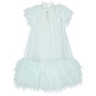 Girls Aqua Tulle Dress, 1, hi-res
