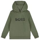 Boys Green Logo Hooded Top, 2, hi-res
