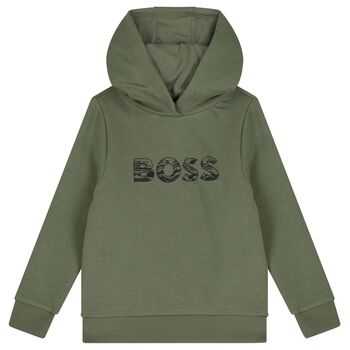 Boys Green Logo Hooded Top