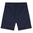 Boys Beige & Navy Blue Striped Shorts Set, 3, hi-res