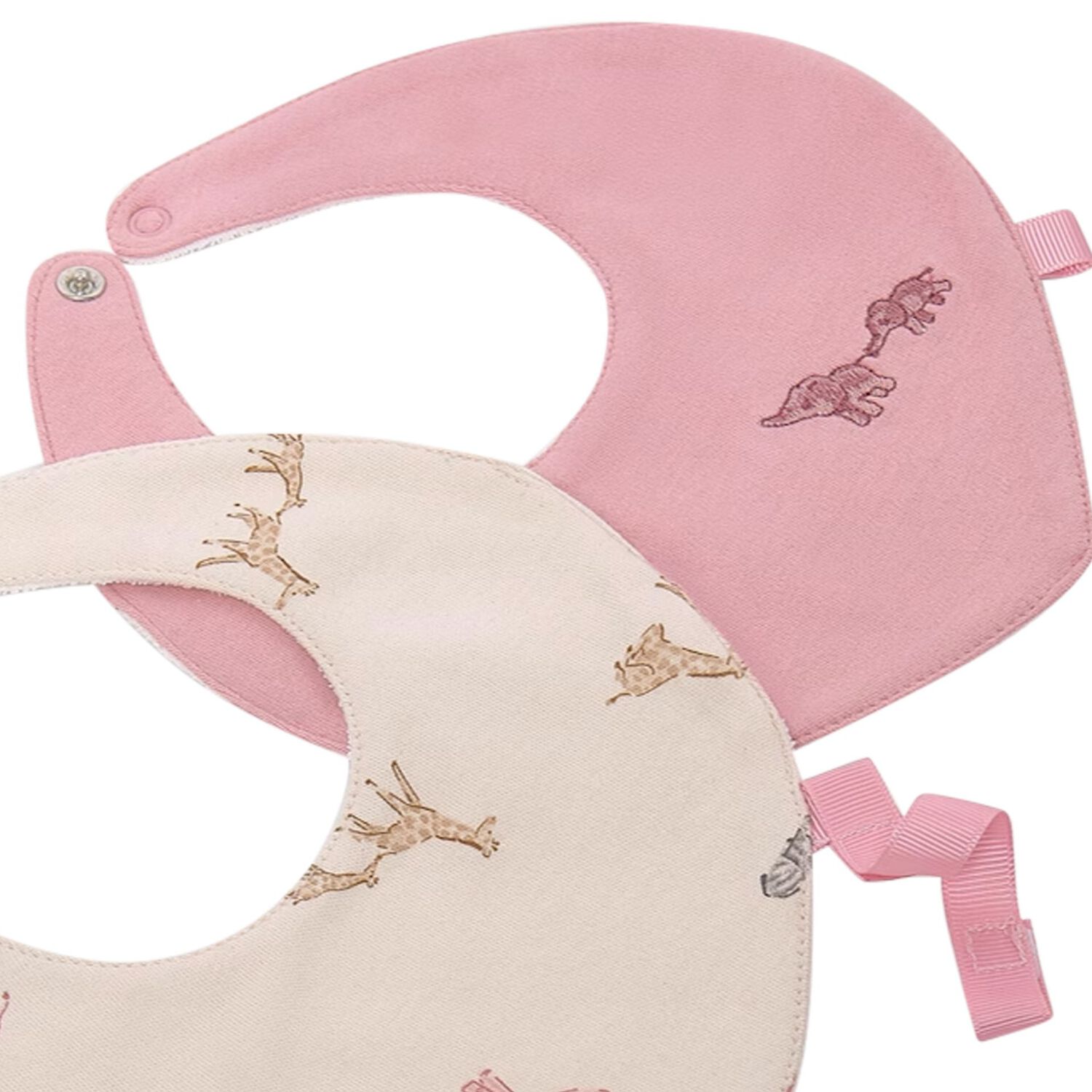 Baby Girls Pink & Ivory Animals Bibs ( 2-Pack ), 1, hi-res