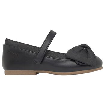 Younger Girls Black Flower Shoes