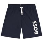 Boys Navy Blue Logo Swim Shorts, 3, hi-res