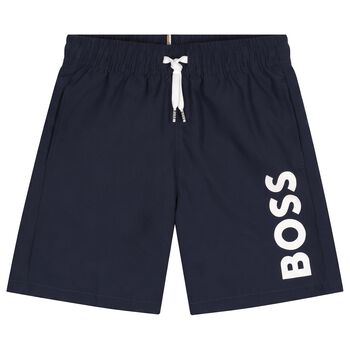 Boys Navy Blue Logo Swim Shorts