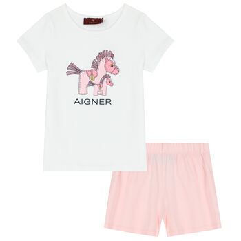 Girls White & Pink Horse Pyjamas