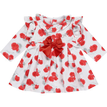 Baby Girls White & Red Roses Dress