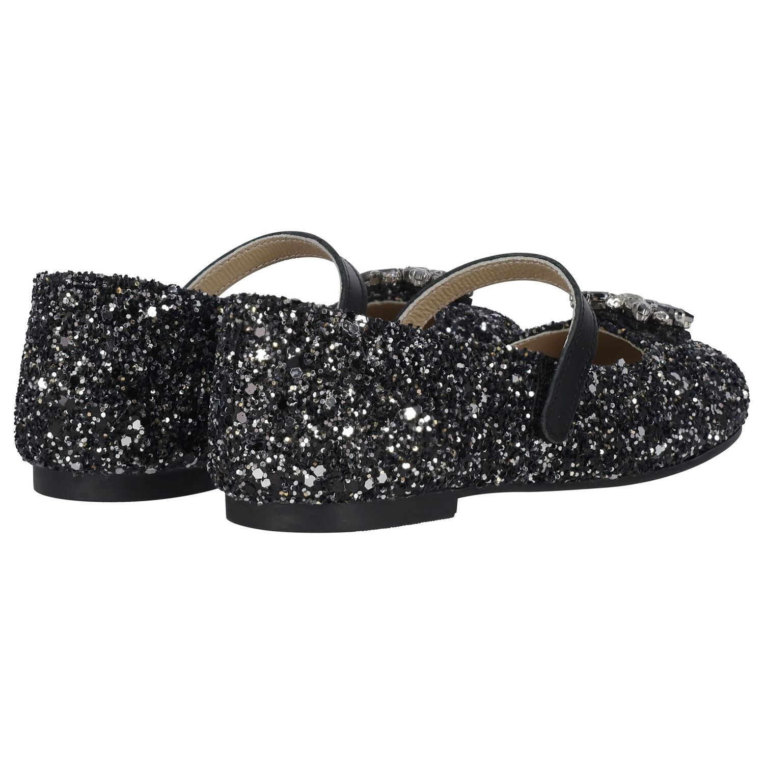 Girls Black & Silver Ballerina Shoes, 2, hi-res