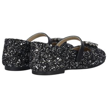 Girls Black & Silver Ballerina Shoes