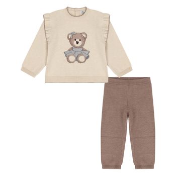 Younger Girls Beige Teddy Bear Knitted Tracksuit