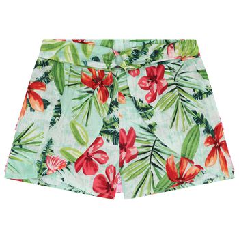 Girls Green Floral Shorts