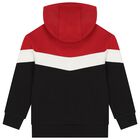 Boys Red, Black & White Hooded Zip Up Top, 1, hi-res