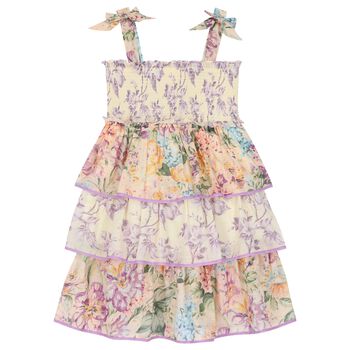 Girls Multi-Coloured Tiered Shirred Dress