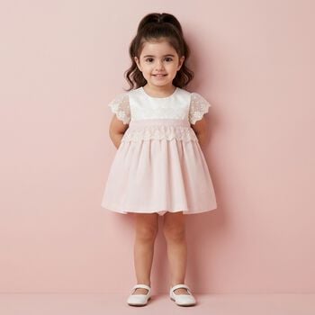 Baby Girls White & Pink Lace Dress Set