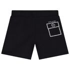 Girls Black Stitched Print Shorts, 1, hi-res