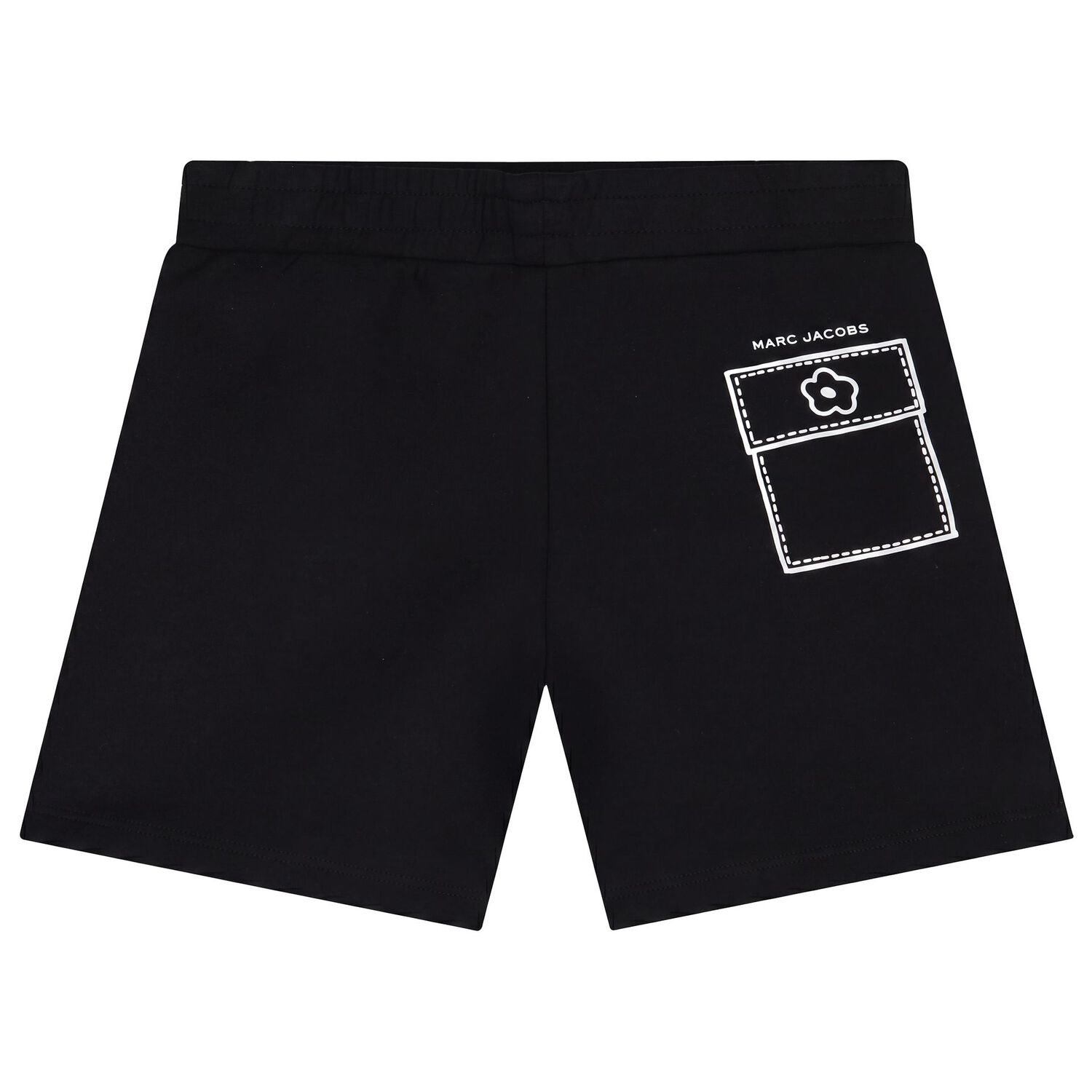 Girls Black Stitched Print Shorts, 1, hi-res