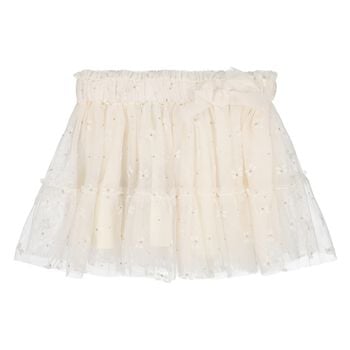 Younger Girls Ivory Bow Tulle Skirt