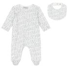 Baby Boys White & Navy Blue Logo Babygrow Set, 2, hi-res