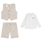 Baby Boys Beige & White Shorts Set, 1, hi-res