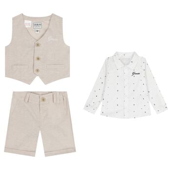 Baby Boys Beige & White Shorts Set