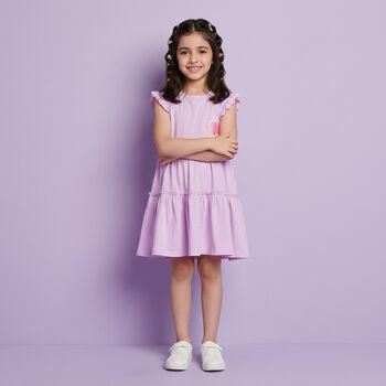 Girls Pink Heart Tiered Dress