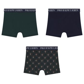 Boys Green & Navy Blue Logo Boxer Shorts ( 3-Pack )