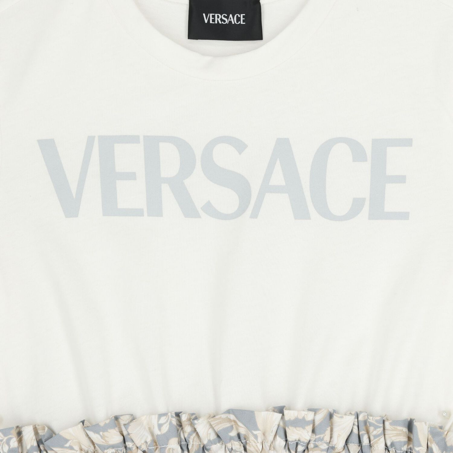 Girls White & Grey Logo Barocco Dress, 1, hi-res