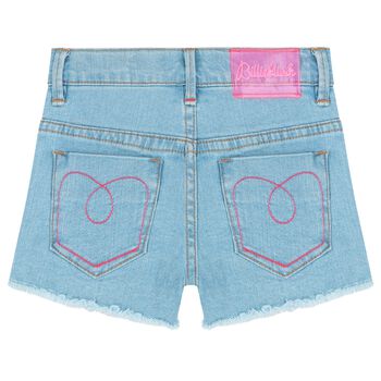 Girls Blue Denim Sequins Shorts