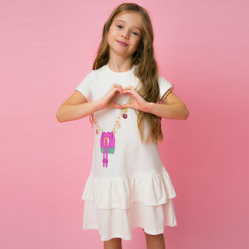 Girls Ivory Logo Bag Dress