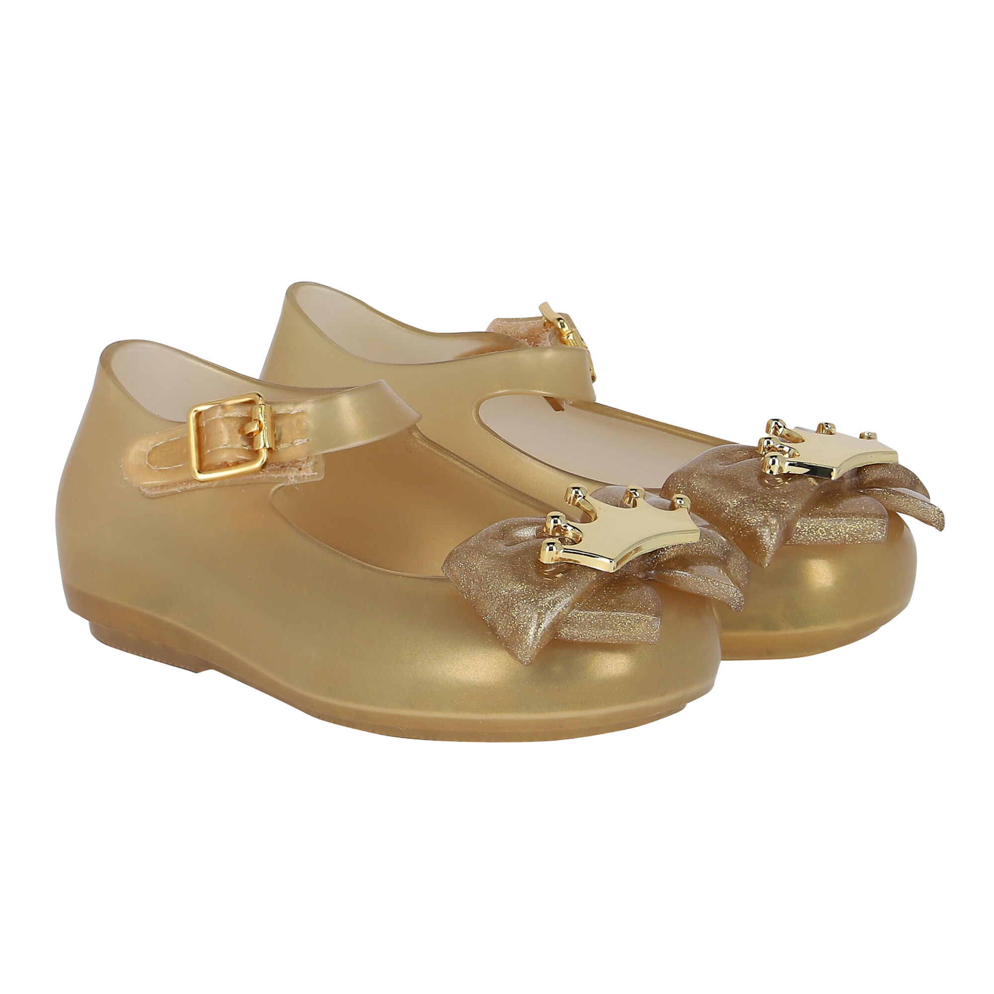Mini Melissa Girls Gold Bow Jelly Shoes Junior Couture