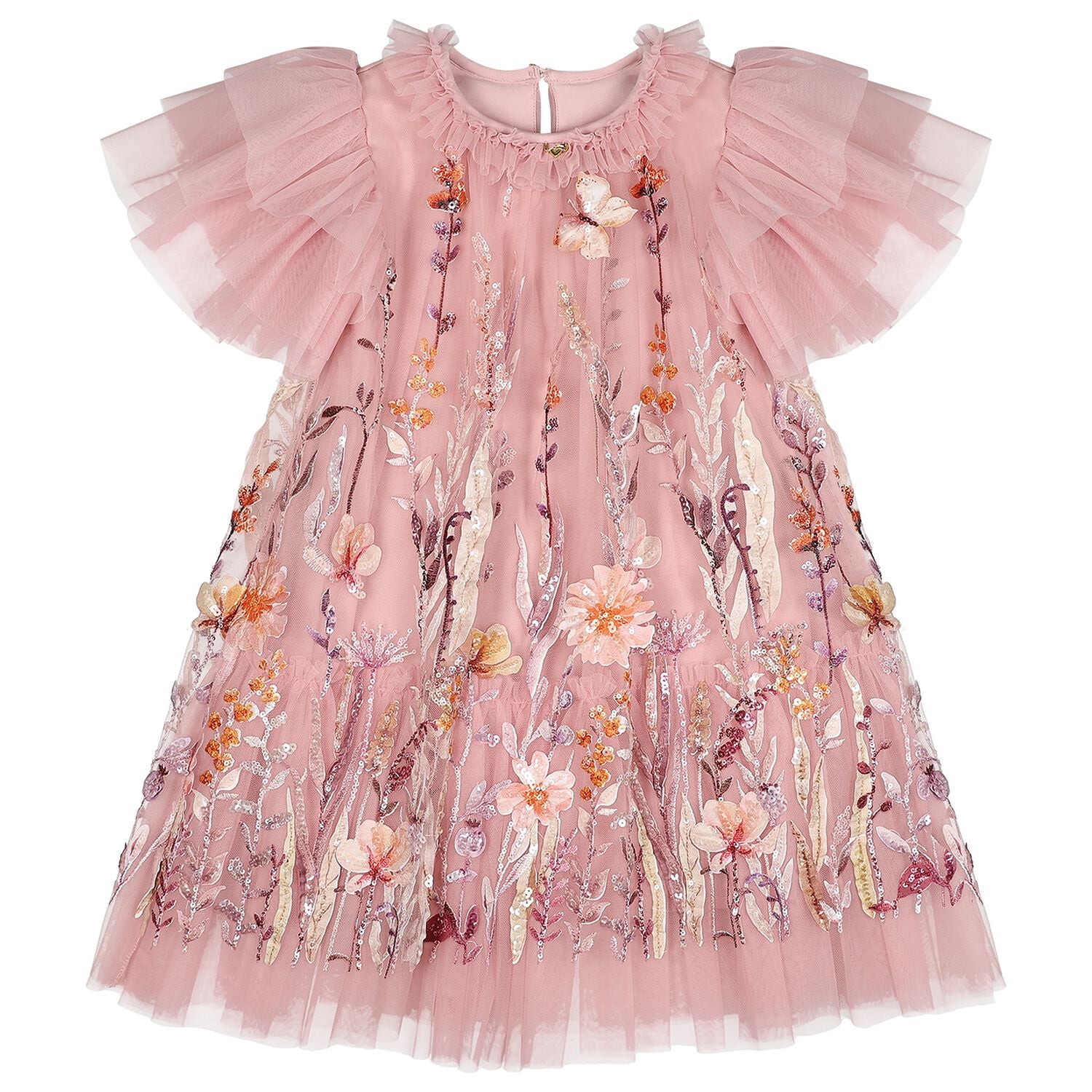 Girls Pink Floral Sequin Tulle Heather Dress, 1, hi-res