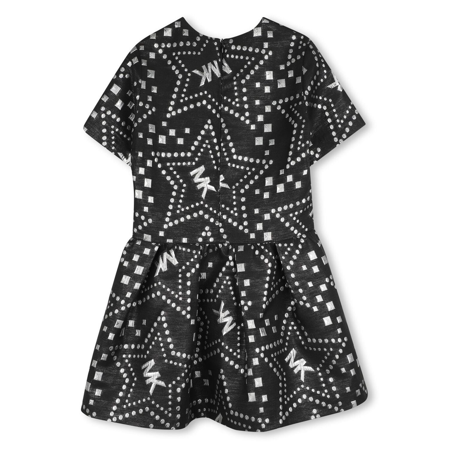 Girls Black & Silver Logo Jacquard Dress, 1, hi-res
