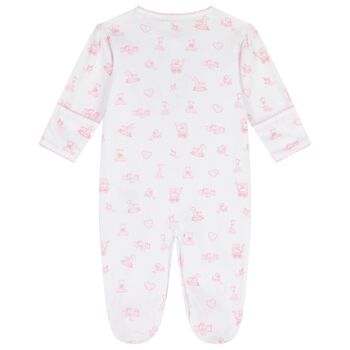 Baby Girls White & Pink Vintage Toy Treasures Babygrow