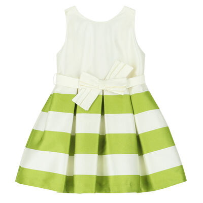 Girls Ivory & Green Striped Dress