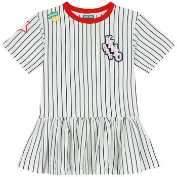 Girls White Logo Striped Dress