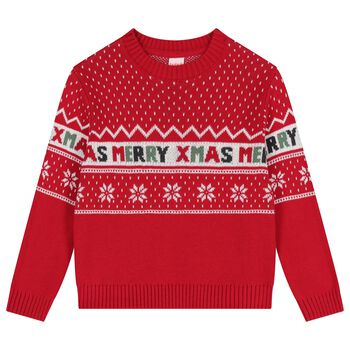 Girls Red Knitted Christmas Sweatshirt