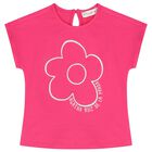 طقم بنات شورت دنيم بالشعار باللون الوردي, 1, hi-res