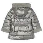 Girls Silver Puffer Coat, 4, hi-res