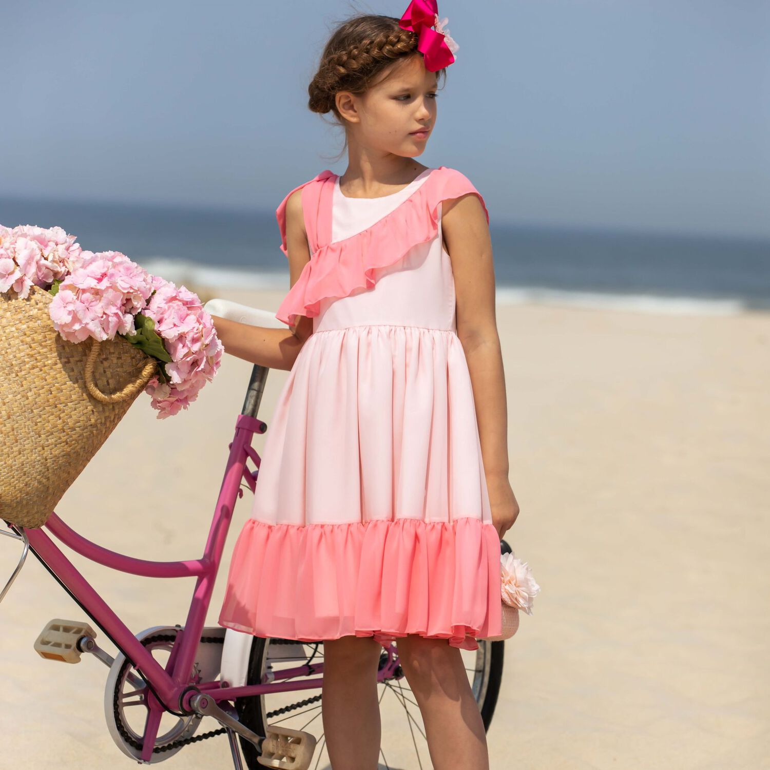 Girls Pink Chiffon Dress, 1, hi-res