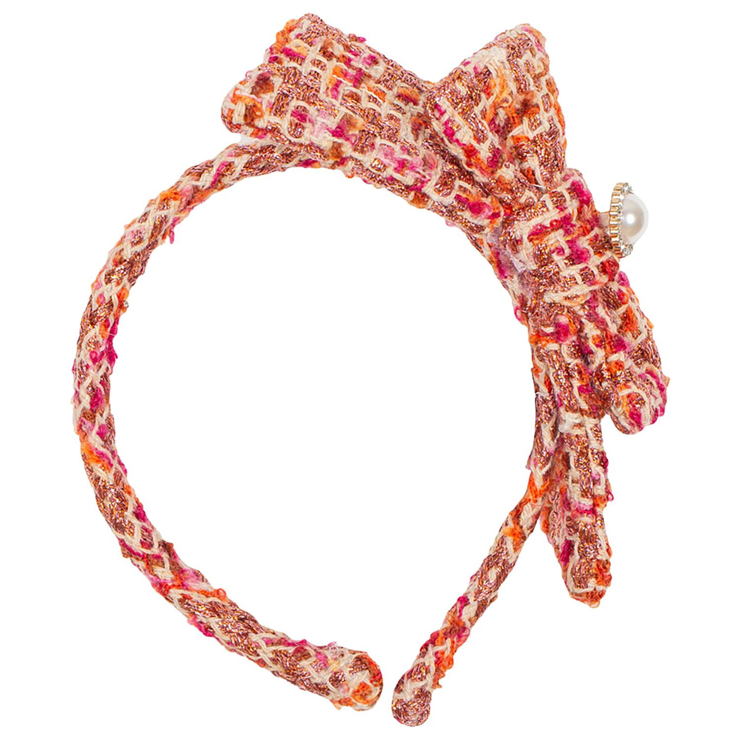 Girls Fuchsia Tweed Bow Headband, 2, hi-res