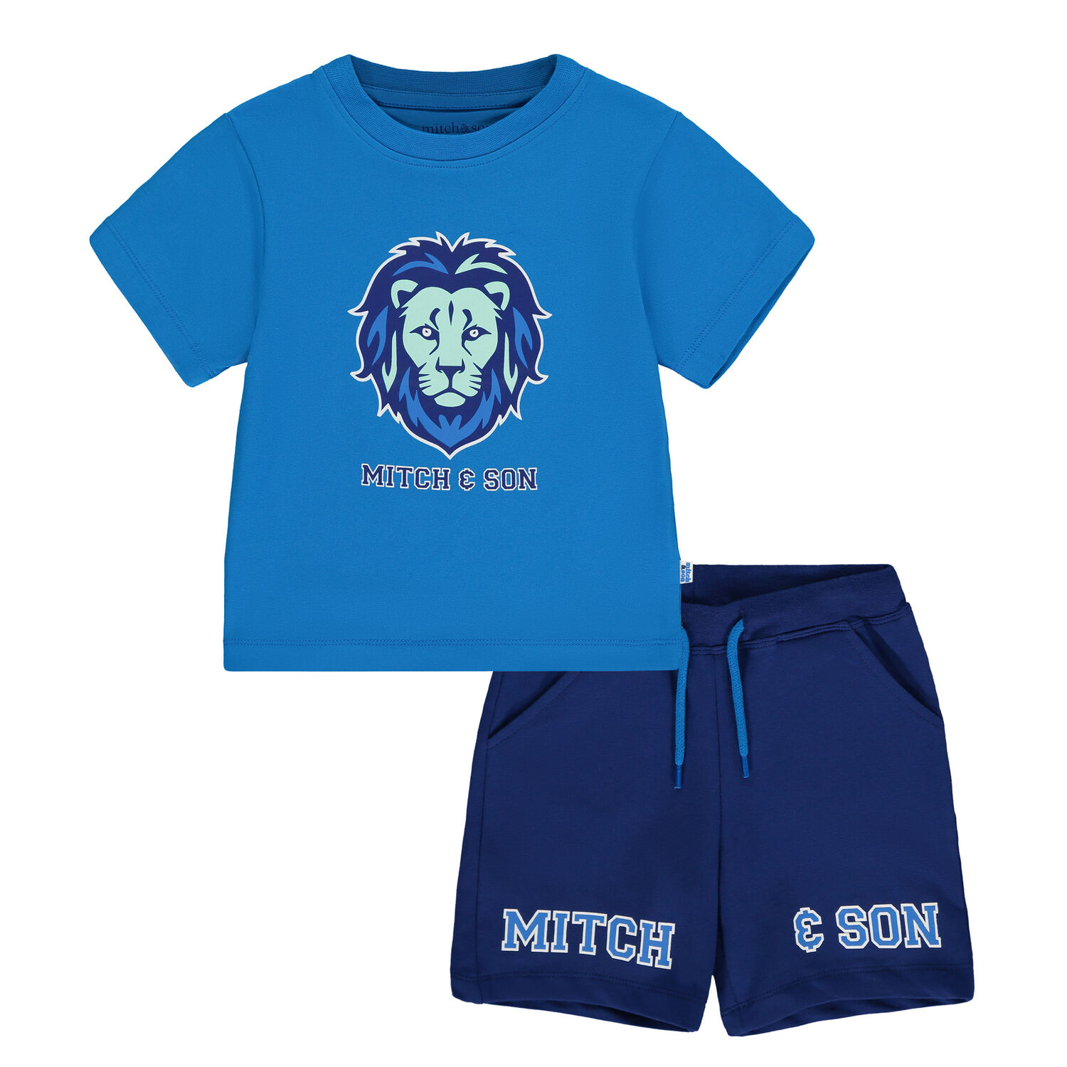 Boys Blue & Navy Logo Short Set, 1, hi-res