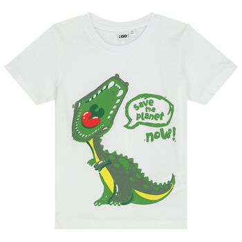 Boys White Dinosaur T-Shirt