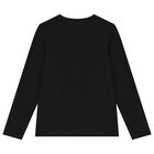 Girls Black Logo Long Sleeve Top, 1, hi-res