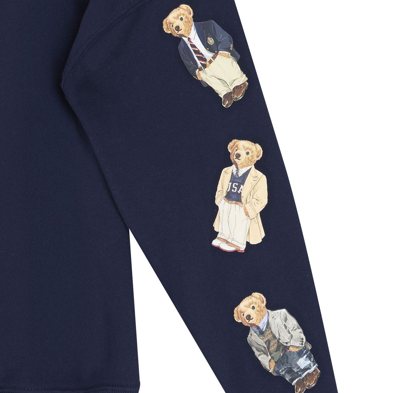 Girls Navy Blue Polo Bear Hooded Top, 1, hi-res image number null