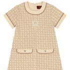Girls Beige Logo Dress, 2, hi-res